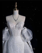 Sexy Mermaid Sweetheart Long Sleeves White Lace Wedding Dress Brides Dress