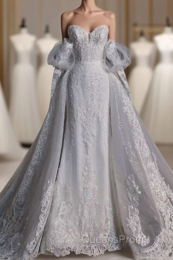 Sexy Mermaid Sweetheart Long Sleeves White Lace Wedding Dress Brides Dress Main image