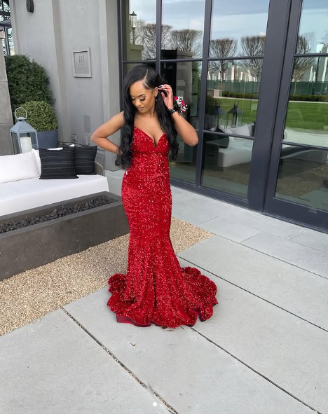 Sexy Mermaid Sweetheart Neckline Sequin Black Girl Red Classy Evening Gown Classy Prom Dress Secondary image