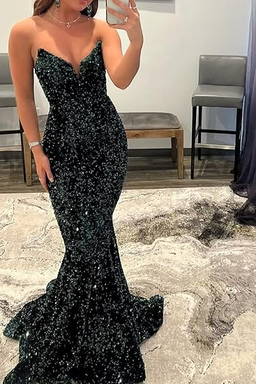 Sexy Mermaid Sweetheart Neckline Sequin Black Girl Red Classy Evening Gown Classy Prom Dress