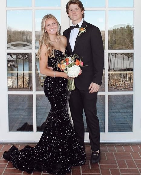 Sexy Mermaid Sweetheart Neckline Sequin Black Girl Red Classy Evening Gown Classy Prom Dress