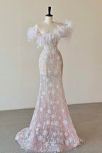 Sexy Mermaid Sweetheart Pink Lace Long Floral Evening Prom Dress Party Dress