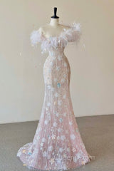 Sexy Mermaid Sweetheart Pink Lace Long Floral Evening Prom Dress Party Dress