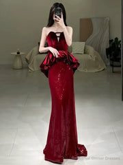 Sexy Mermaid Sweetheart Red Floor Length Evening Dress Prom Dresses