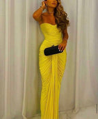 Sexy Mermaid Sweetheart Ruffles Yellow Classy Prom Dress Weddingh Guest Dress