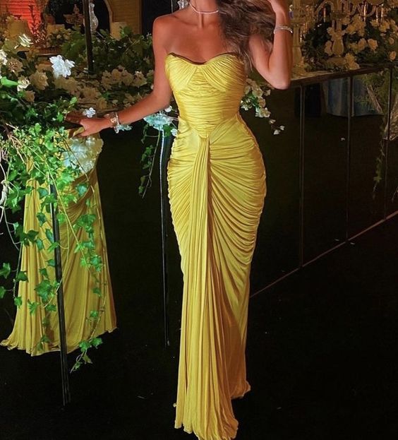 Sexy Mermaid Sweetheart Ruffles Yellow Classy Prom Dress Weddingh Guest Dress Main image