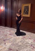 Sexy Mermaid Sweetheart Sequin Slit Black Long Classy Prom Dress Party Dress