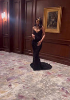 Sexy Mermaid Sweetheart Sequin Slit Black Long Classy Prom Dress Party Dress