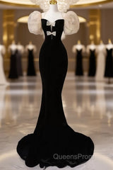 Sexy Mermaid Velvet Party Dress Black Evening Prom Dress
