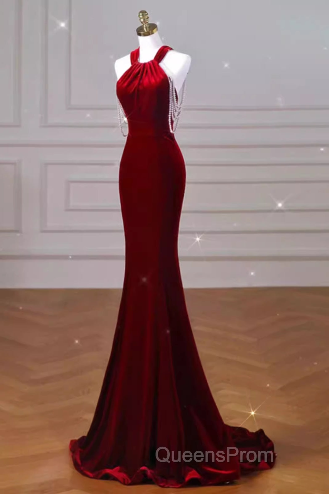 Sexy Mermaid Velvet Party Dress Red Evening Prom Dress Secondary image