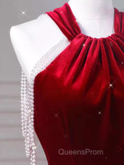 Sexy Mermaid Velvet Party Dress Red Evening Prom Dress