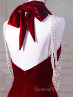 Sexy Mermaid Velvet Party Dress Red Evening Prom Dress