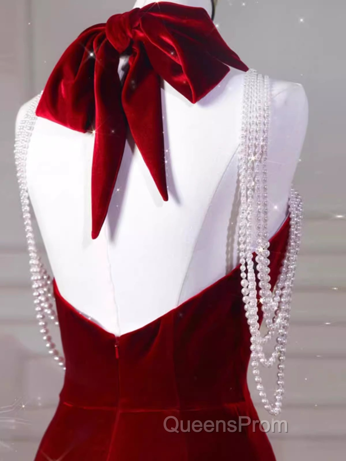 Sexy Mermaid Velvet Party Dress Red Evening Prom Dress