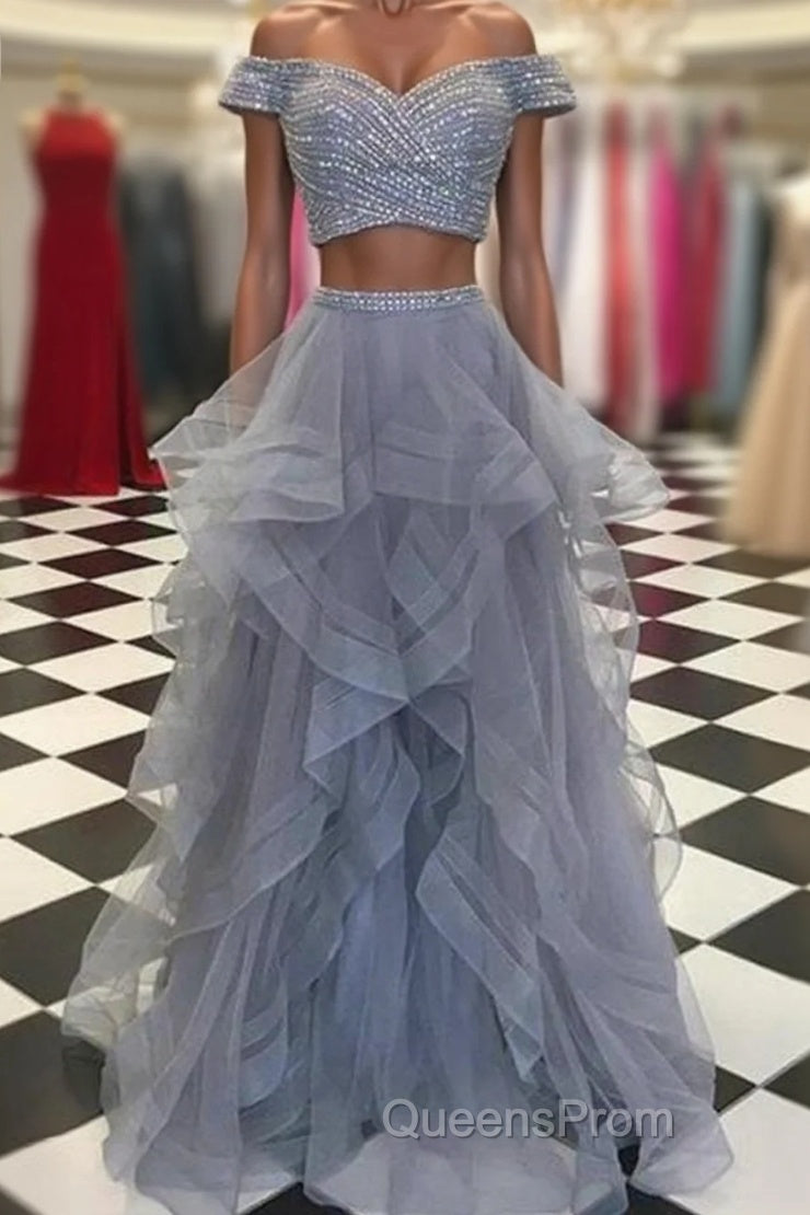 Sexy Off-The-Shoulder Tulle Floor-Length Sequined Evening Prom Dress