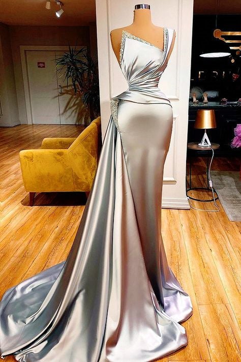 Sexy One Shoulder Mermaid Prom Dress With Sweep Train