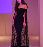 Black Noble And Elegant Mermaid Slim Lace Cape Elegant Long Floor-Length Trailing Ball Gown Classy Evening Dress Party Dress