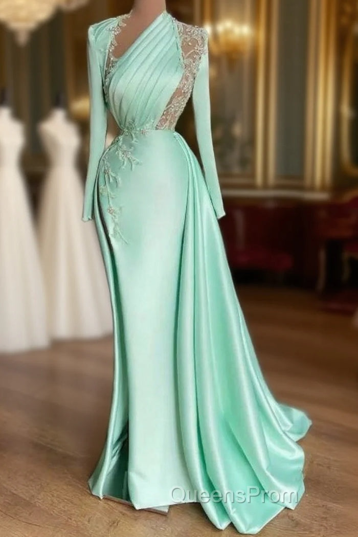 Sexy Evening Prom Dress Plus Size Arabic Aso Ebi Mermaid Evening Prom Dress Lace Beaded Illusion Satin Floor Length Party Evening Wear Main image