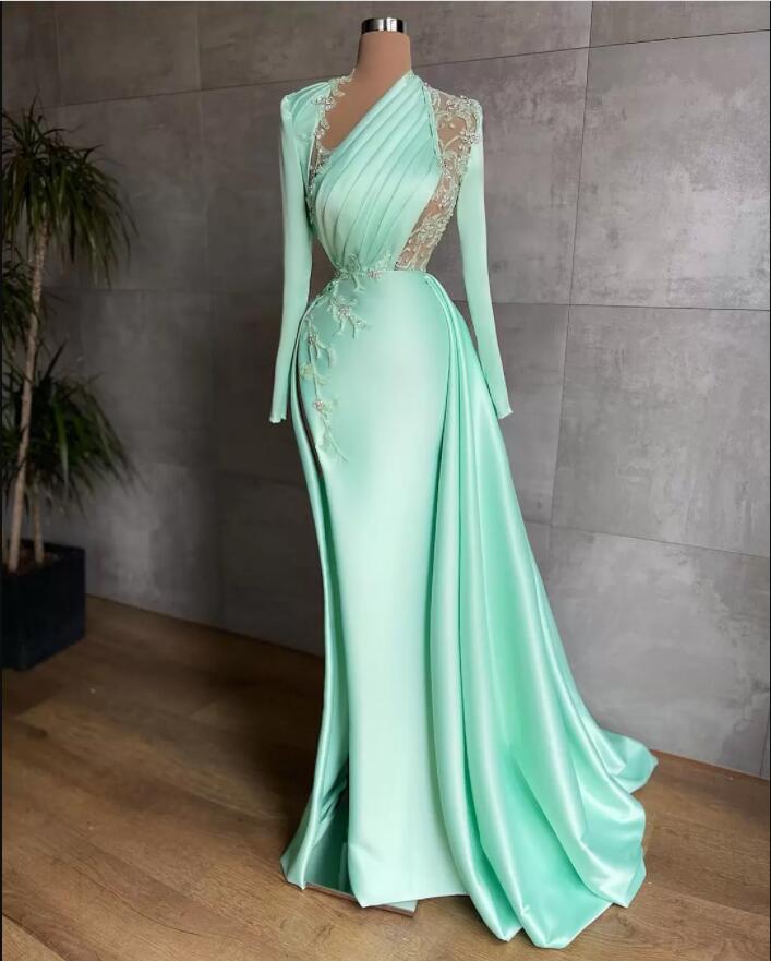 Sexy Classy Prom Dress Plus Size Arabic Aso Ebi Mermaid Classy Prom Dress Lace Beaded Illusion Satin Floor Length Party Classy Evening Wear