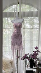 Sexy Purple Lace Tube Top Beaded Earrings Curled Skirt Classy Prom Dress