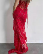 Sexy Red Lace Sequin Long Classy Evening Classy Prom Dress