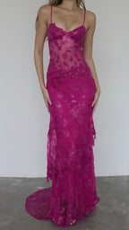 Sexy Red Lace Sequin Long Classy Evening Classy Prom Dress