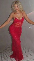 Sexy Red Lace Sequin Long Classy Evening Classy Prom Dress