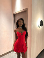 Sexy Red Suspender Ruffled Hip 19Th Homecoming Dress