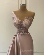 Sexy Robe De Soiree A-Line One-Shoulder Floor Length Beaded Slit Long Evening Prom Dress Evening Prom Gown Evening Dress