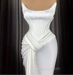 Sexy Robe De Soiree Mermaid Scoop Floor Length Satin Slit Long Evening Prom Dress Evening Prom Gown Evening Dress