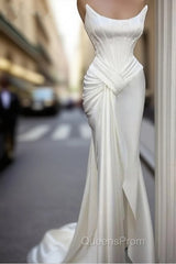 Sexy Robe De Soiree Mermaid Scoop Floor Length Satin Slit Long Evening Prom Dress Evening Prom Gown Evening Dress