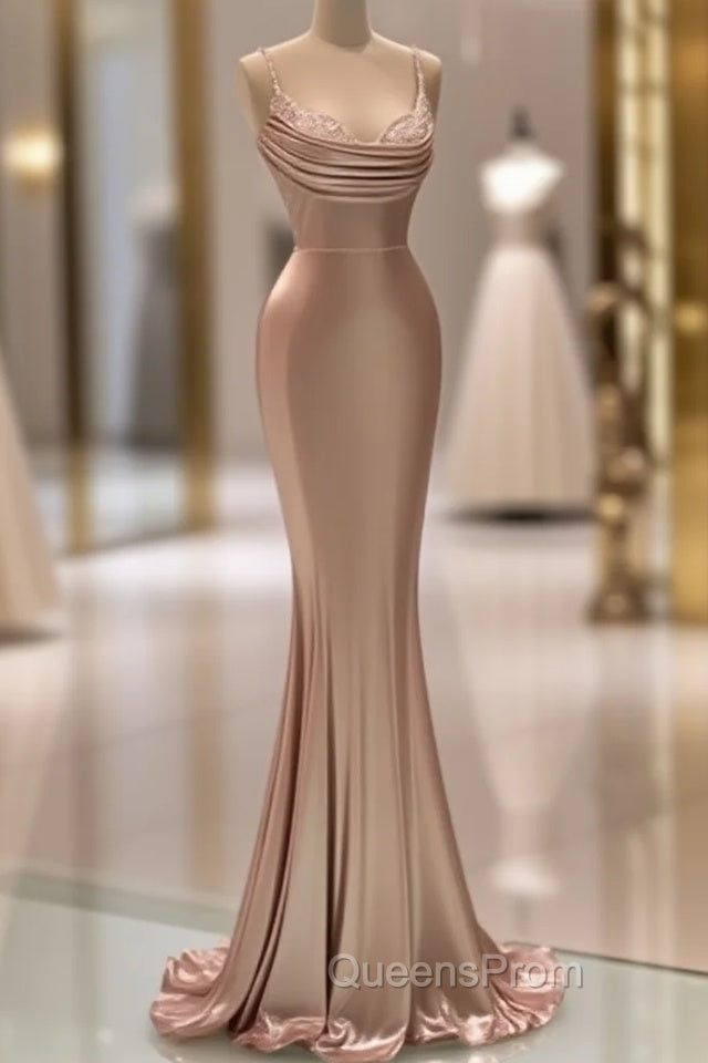 Sexy Rose Gold Mermaid Spaghetti Straps Maxi Long Evening Prom Dress Online Main image