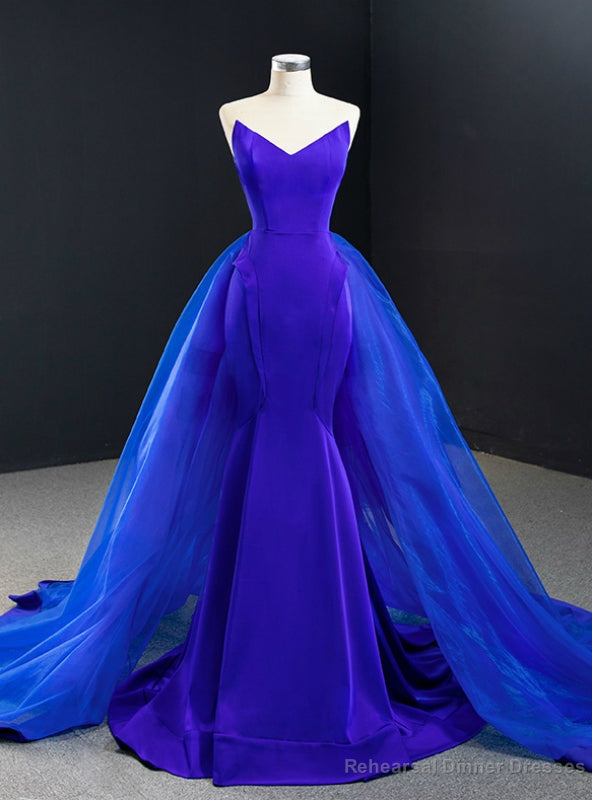 Sexy Royal Blue Mermaid Satin Tulle Strapless Prom Dress Main image