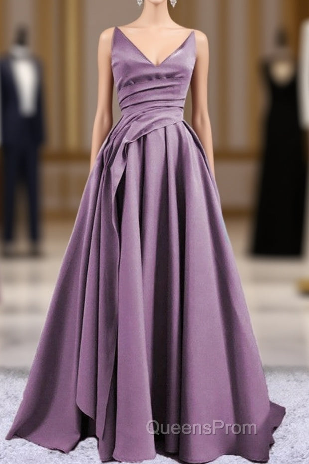 Sexy Ruched V Neck Split Satin Long Dress Main image