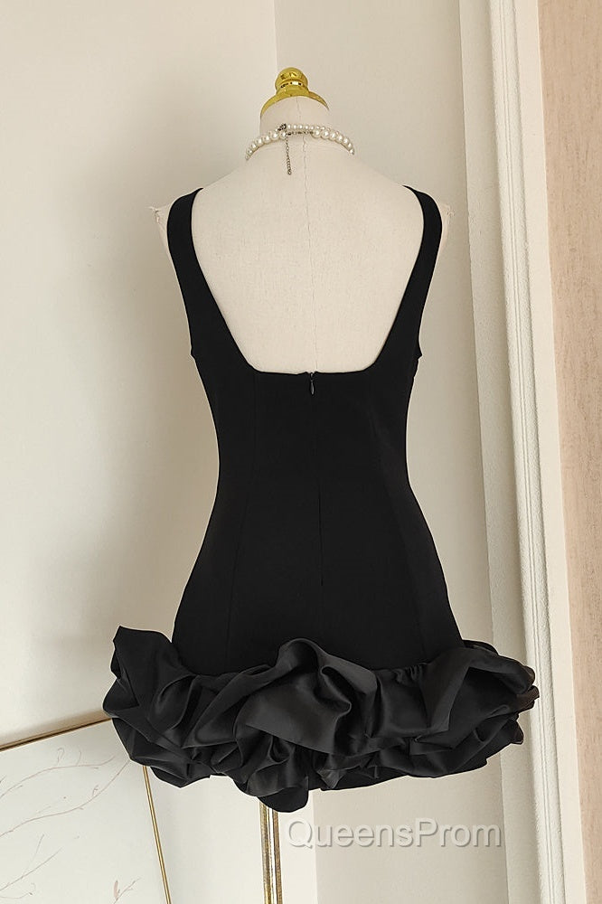 Sexy Sheath Black Satin Holiday Dress Travel Vacation Dress Short Birthday Dress