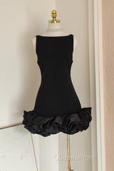 Sexy Sheath Black Satin Holiday Dress Travel Vacation Dress Short Birthday Dress