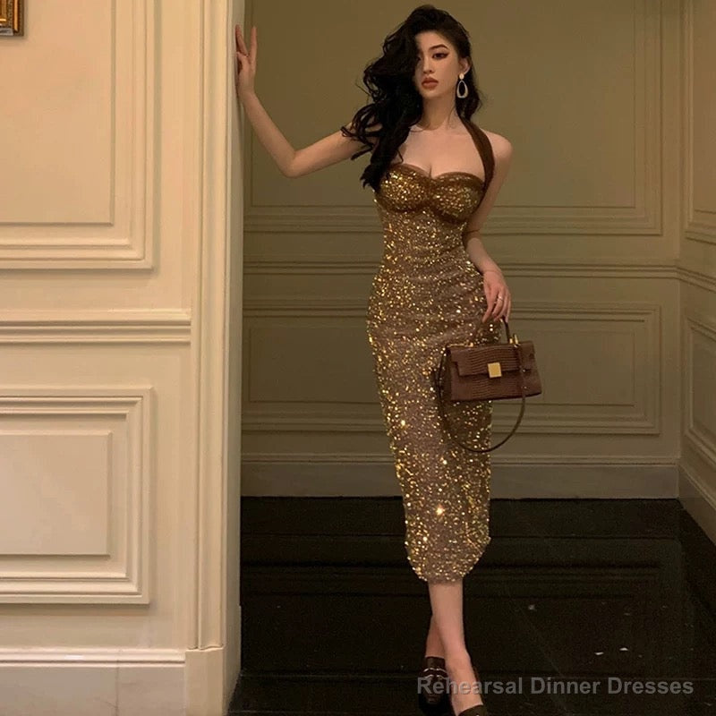 Sexy Sheath Halter Sequin Midi Evening Dress Prom Dresses Birthday Outfits Main image