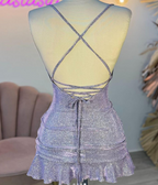 Sexy Sheath Halter Sequin Tight Grape Classy Homecoming Dress 8Th Grad Dance Graduation Dress Short Birthday Outfits Hoco Dress