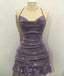 Sexy Sheath Halter Sequin Tight Grape Classy Homecoming Dress 8Th Grad Dance Graduation Dress Short Birthday Outfits Hoco Dress