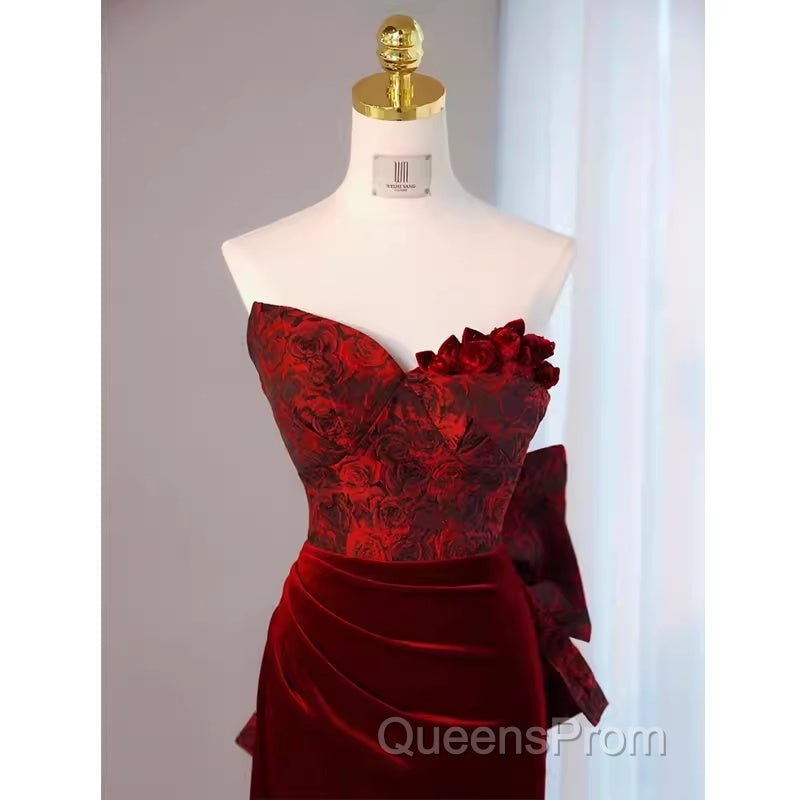 Sexy Sheath Long Senior Burgundy Velvet Evening Prom Dress Formal Dress