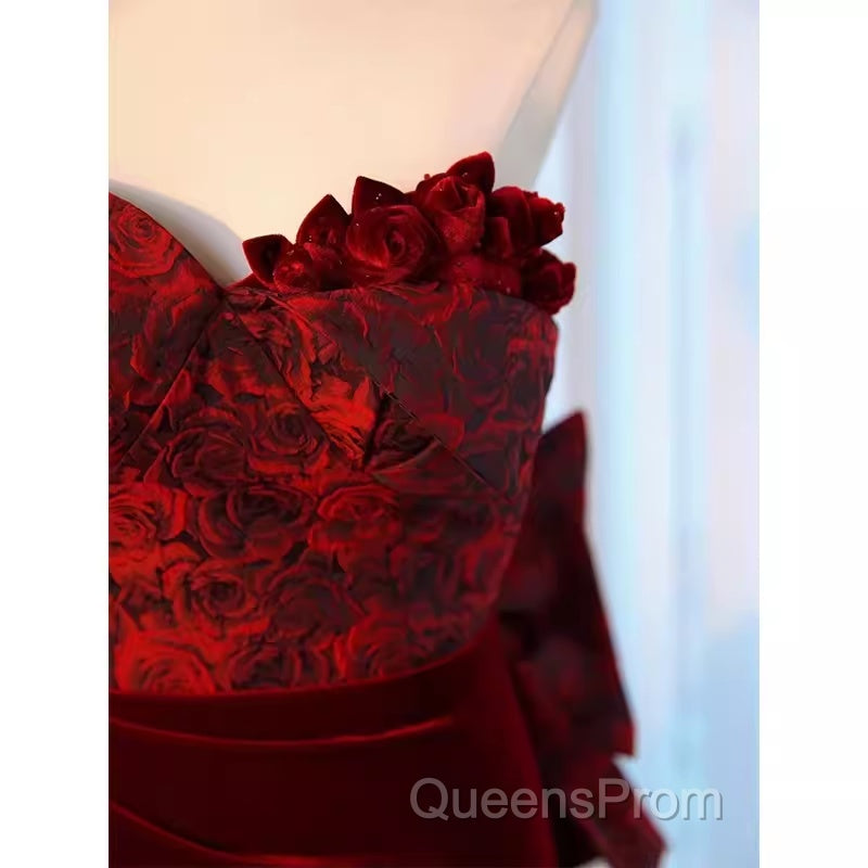 Sexy Sheath Long Senior Burgundy Velvet Evening Prom Dress Formal Dress