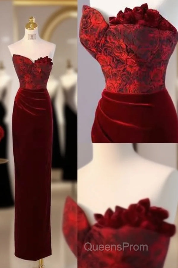Sexy Sheath Long Senior Burgundy Velvet Evening Prom Dress Formal Dress Main image