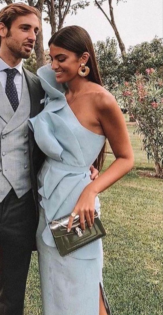 Sexy Sheath One Shoulder Light Sky Blue Long Classy Prom Dress Secondary image