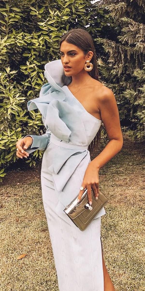 Sexy Sheath One Shoulder Light Sky Blue Long Classy Prom Dress