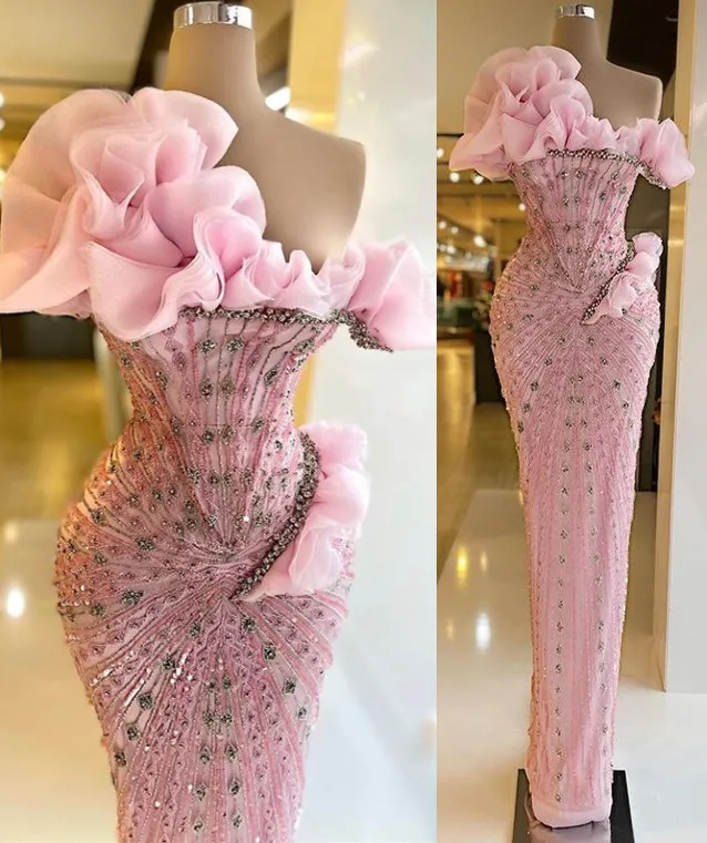 Sexy Sheath Strapless Pink Long Classy Prom Dress Classy Evening Dress With Beads Secondary image