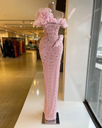 Sexy Sheath Strapless Pink Long Classy Prom Dress Classy Evening Dress With Beads