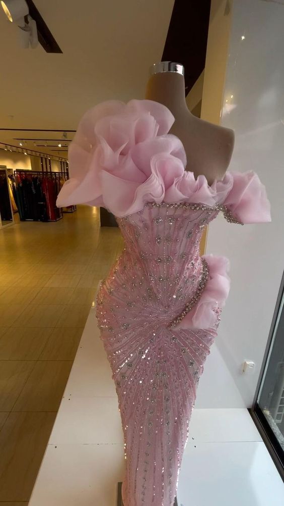 Sexy Sheath Strapless Pink Long Classy Prom Dress Classy Evening Dress With Beads Main image