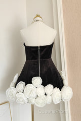 Sexy Sheath Strapless Velvet Black Holiday Dress Travel Vacation Dress Short Birthday Dress