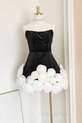 Sexy Sheath Strapless Velvet Black Holiday Dress Travel Vacation Dress Short Birthday Dress