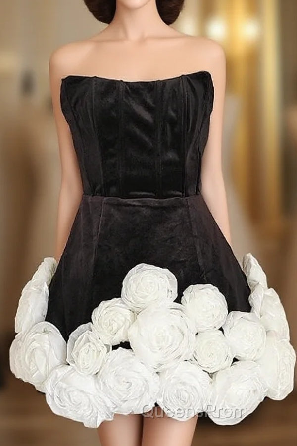 Sexy Sheath Strapless Velvet Black Holiday Dress Travel Vacation Dress Short Birthday Dress Main image