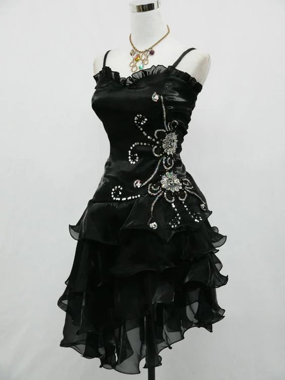 Sexy Sheath Straps Sleeveless Black Short Classy Prom Dress